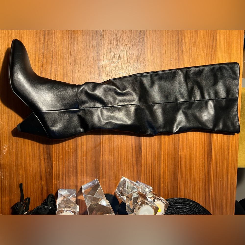 Black over the knee leather slouch boots - new - size 7
